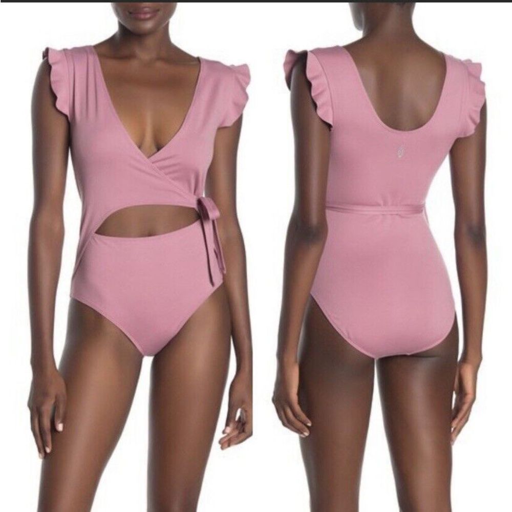 Free People Frosted Berry Streamline Bodysuit Ruffle Detail Size Small S #1